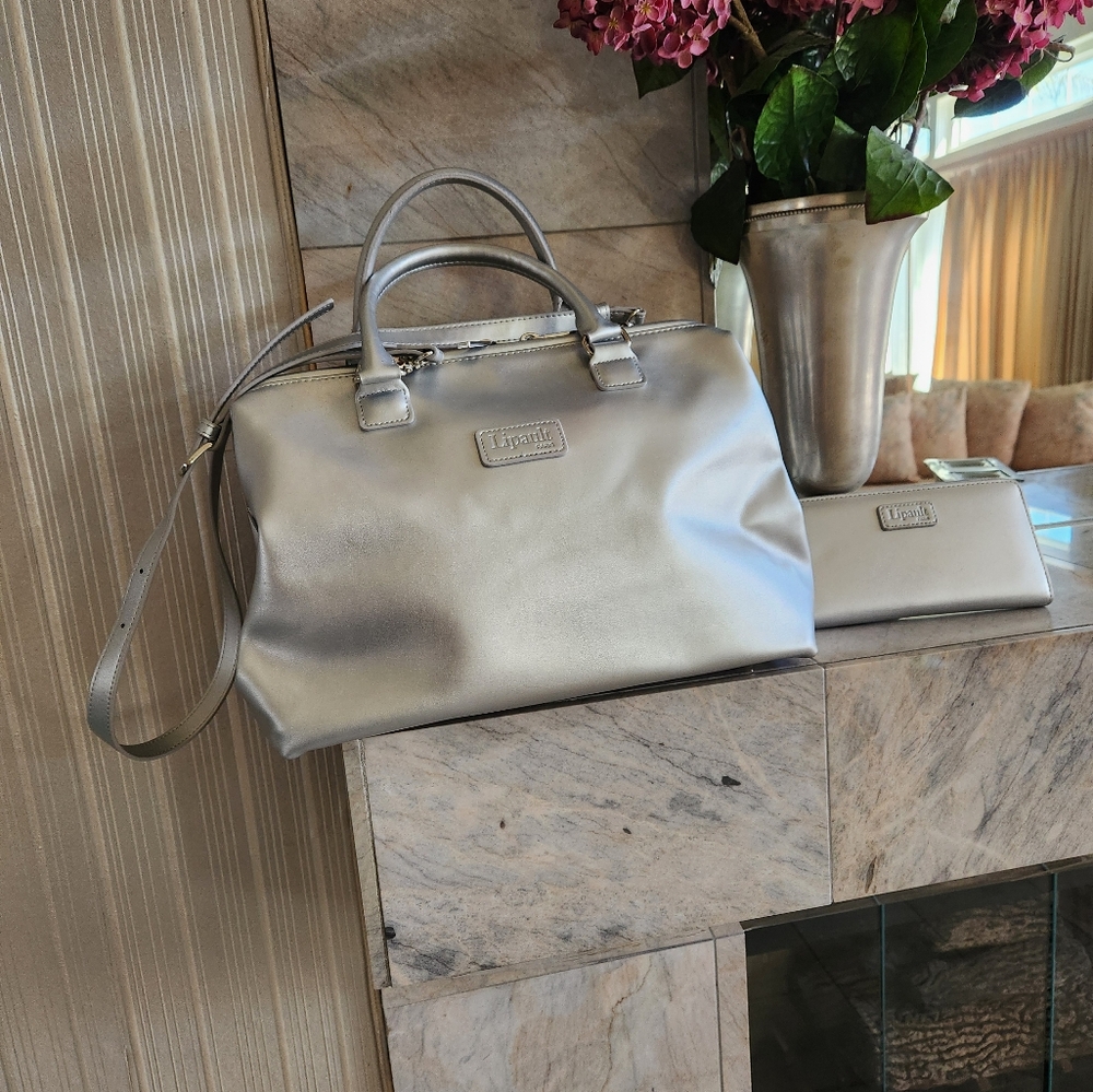 LIPAULT Paris Silver New Bowling Bag Tote + Wallet - Picture 4 of 11